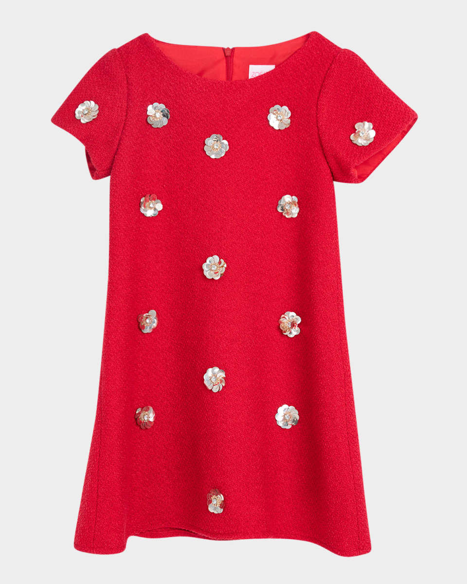 Girl's Emily Sequined Tweed Mini Shift Dress, Size 7-16